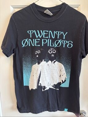 Black Twenty One Pilots Graphic Tee with Teal Print